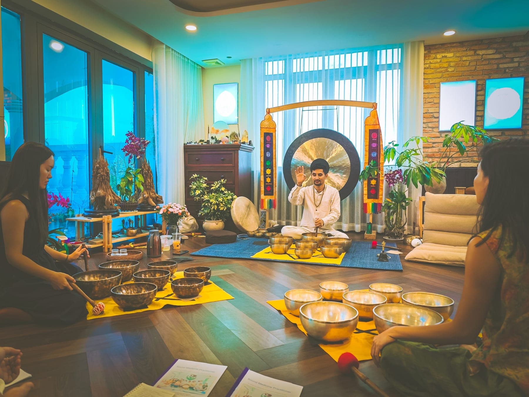 A small group sound healing circle, shared informally