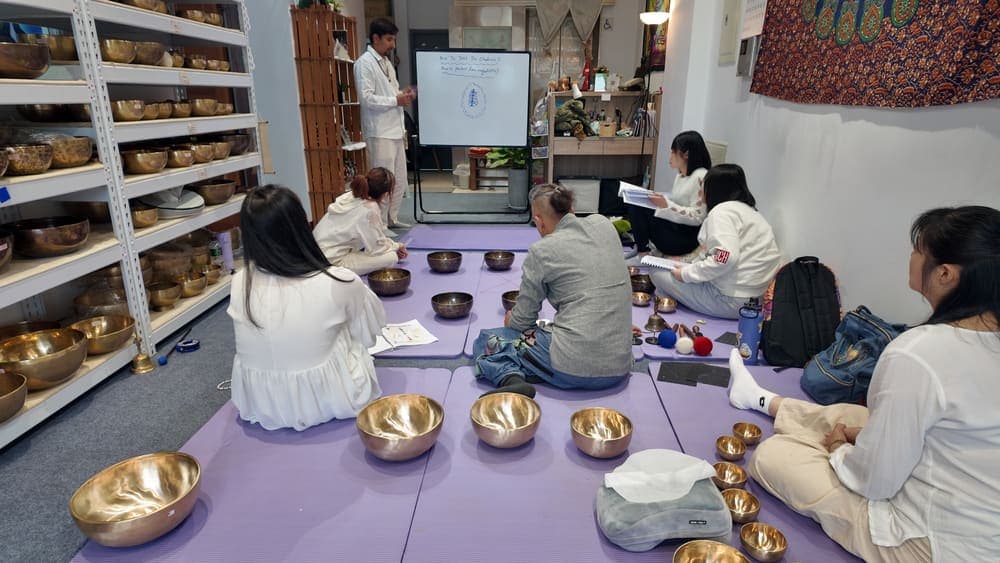 Himalayan singing bowls on display